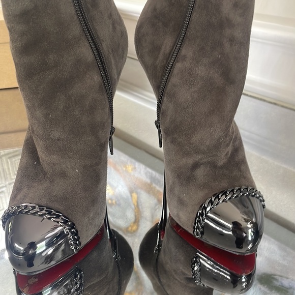 Christian Louboutin Big Lip brown cap toe stiletto booties suede 36 5.5 - Picture 6 of 12